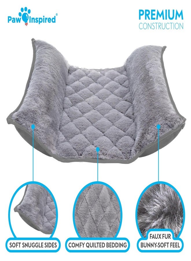 Paw Inspired Snuggle Bunny Bolster Bed for Rabbits, Cats, Dogs and Other Small Pets | Reversible Ultra-Soft Fleece Flop Bedding with Padded Sides (Gray/Faux Fur) - Image 5